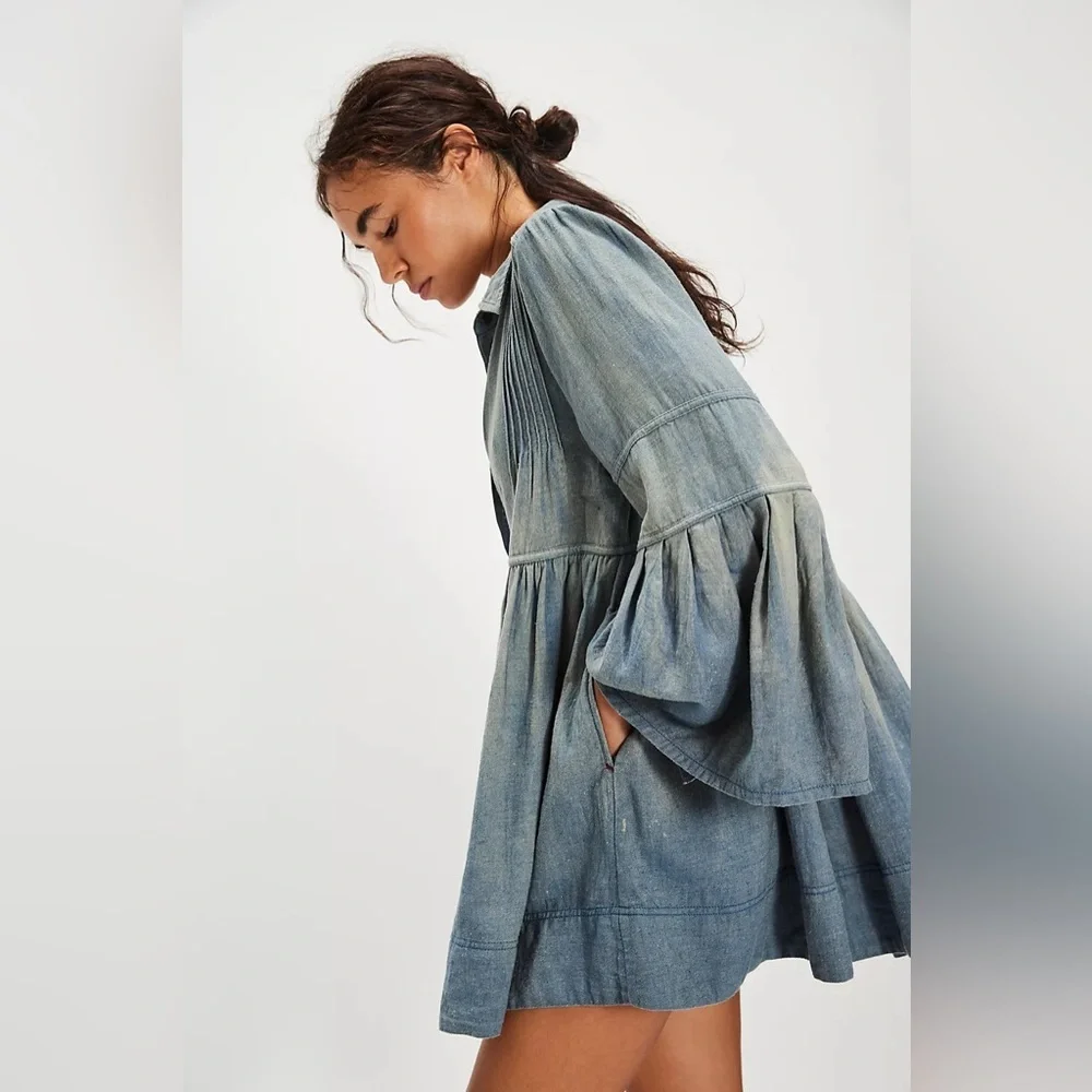 Free People Down East Denim Mini Dress NWT , sz : XS - Picture 2 of 12
